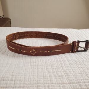 Vintage GAP Brown Leather Belt With Stitching And Bead Detail Size S